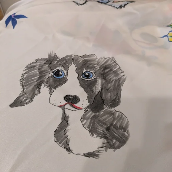 Spring Silk/satin Scarf Hand painted One of A Kind "Best Friends" Dog Print - Picture 10 of 14